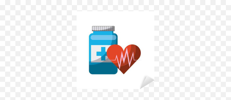 Sticker Medicine Bottle And Cardio Heart Icon Over White - Vidro De Remedio Png,Medicine Bottle Icon