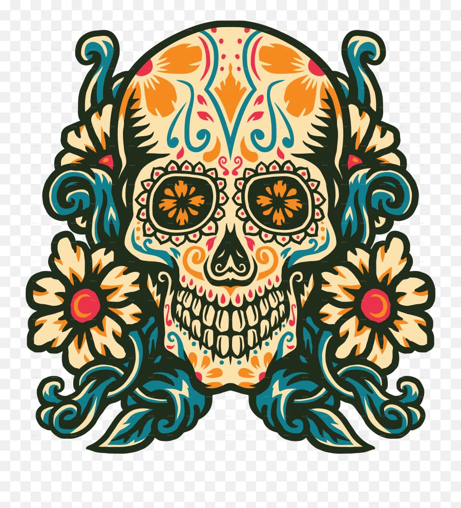 Sugar Skull With Flower Border - Sugar Skull Png,Mexican Skull Png