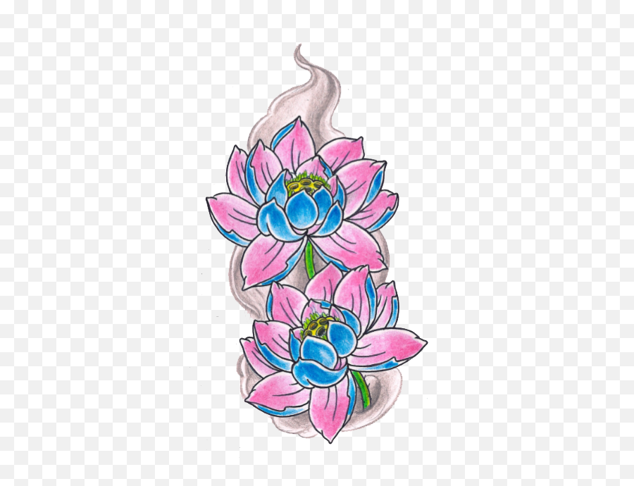 Lotus Flower Tattoo Flash Png - Hinh Xm Hoa Sen Màu Xanh,Flower Tattoo Png