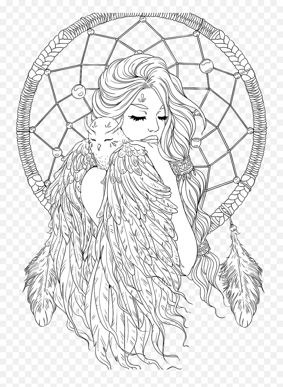 Dreamcatcher Transparent Coloring Page - Dream Catcher Mandala Colouring Pages Png,Dream Catcher Transparent