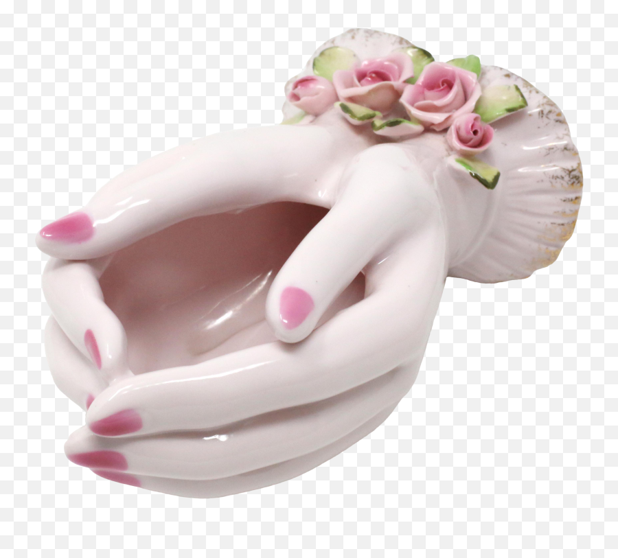 Vintage Porcelain Hands And Roses Ashtray Or Dish By Lefton China - Garden Roses Png,Cupped Hands Png