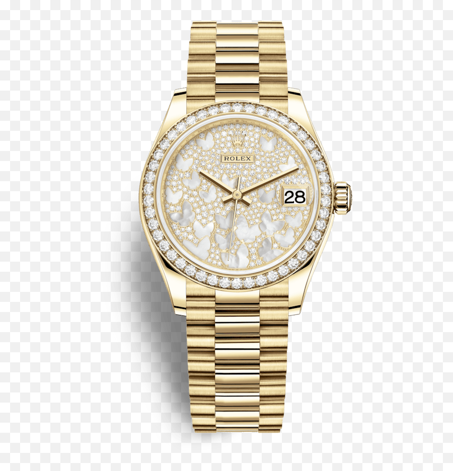 Rolex Datejust 31 31mm 18 Kt Yellow Gold Paved Mother - Of Watch Png,Gold Butterfly Png