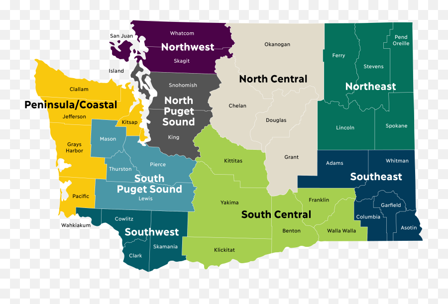 Washington State Regional Map - Northwest Washington State Map Png,Washington State Png