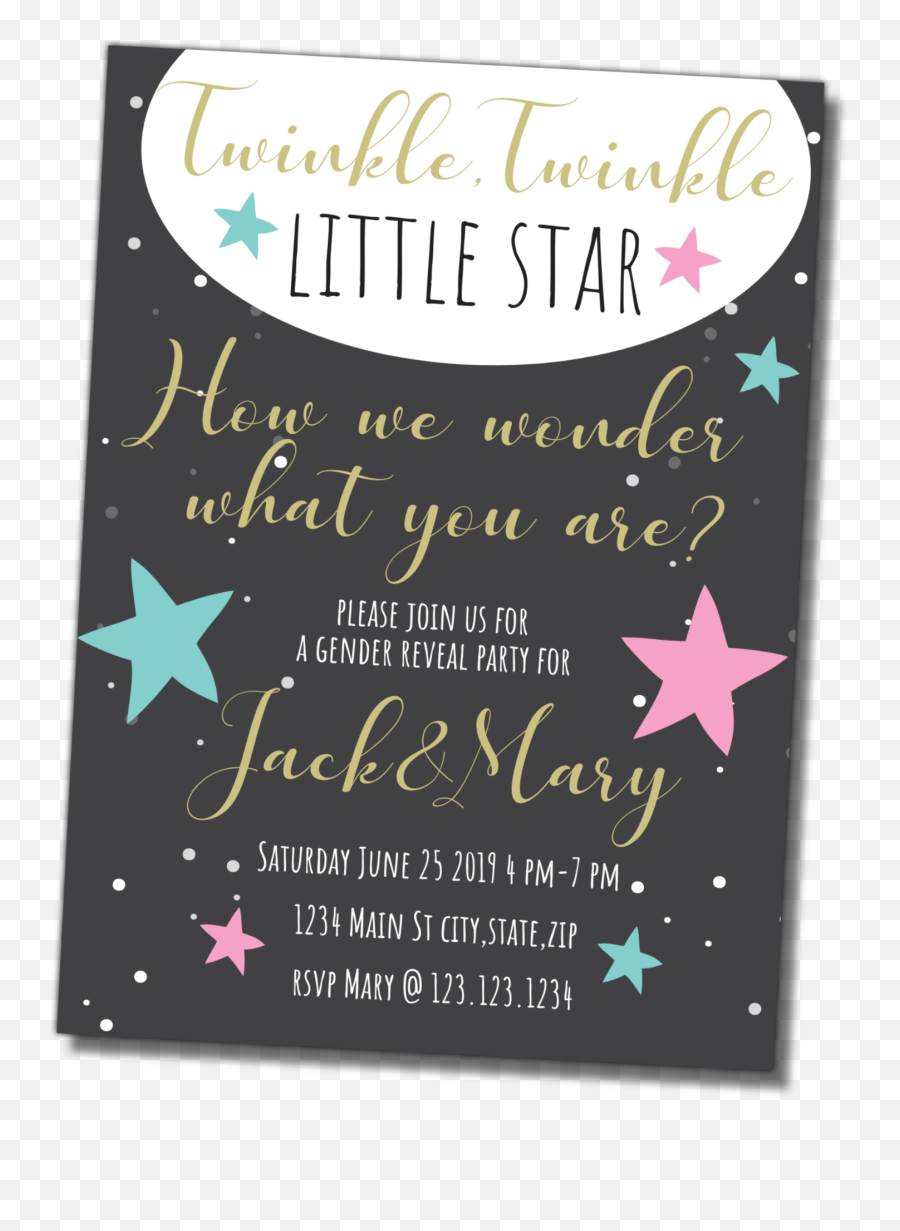 Twinkle Little Star Gender Reveal Party Invitation - Party Supply Png,Twinkle Transparent