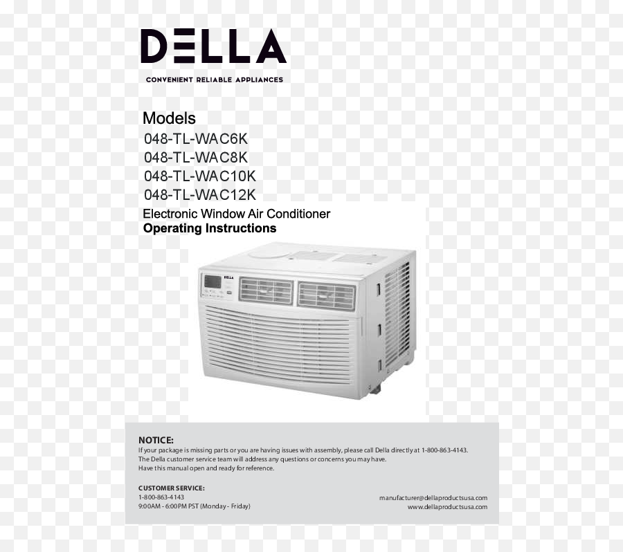 Della Electronic Window Air Conditioner - Horizontal Png,Airflow Icon 15 Manual