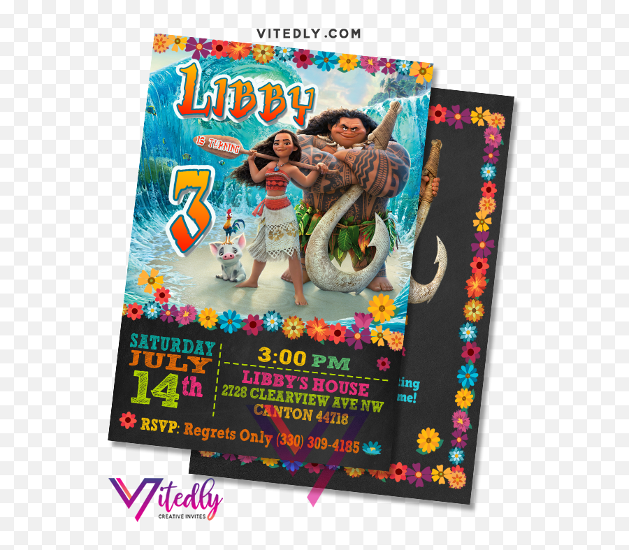 Moana Invitation With Free Thank You Card - Moana And Hay Hay From Moana Png,Moana Characters Png