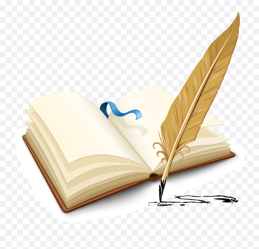 Cartoon Book Feather Pen Element - Writing Pen And Book Png,Cartoon Book  Png - free transparent png images 