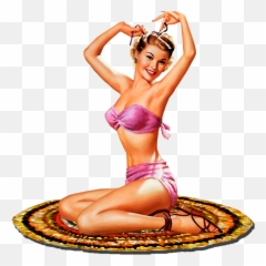 Orangemusclemodelhuman Legkneelingb 1208885 - Png Pin Up Vintage Painting,Bikini Model Png