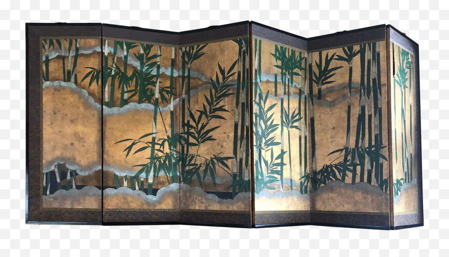 Gilt Bamboo Leaf And Clouds Screen - Visual Arts Png,Japanese Clouds Png