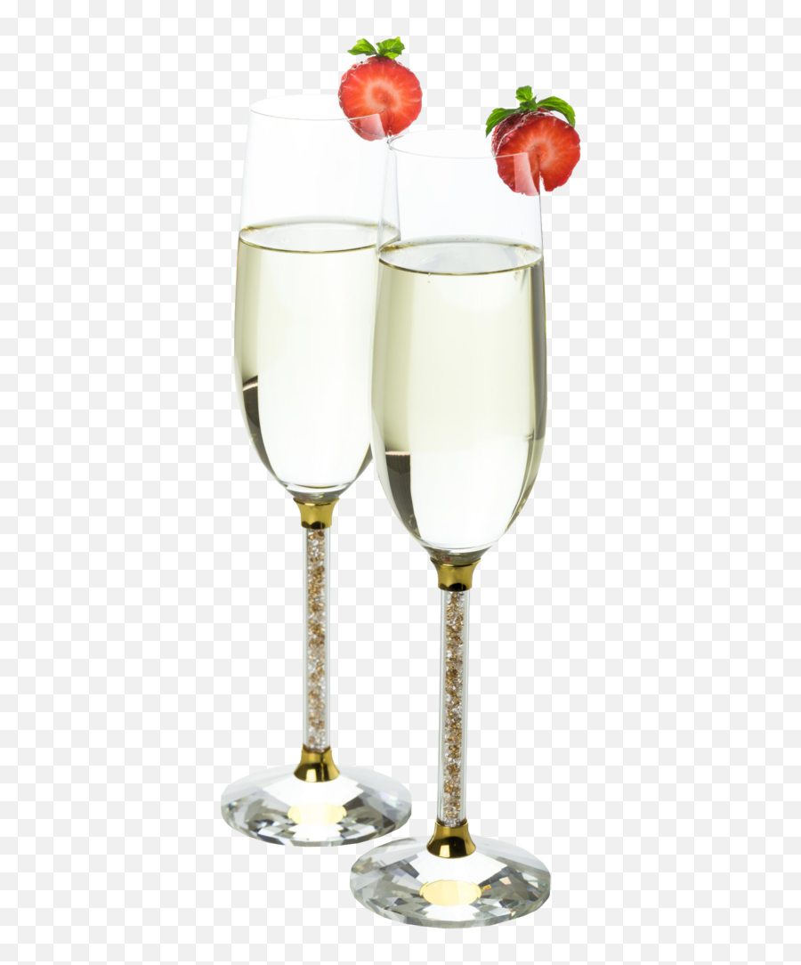 Set Of 2 Crystal Filled Stem Glasses Champagne Flutes Wine - Champagne Glasses With Strawberries Png,Champagne Flute Png