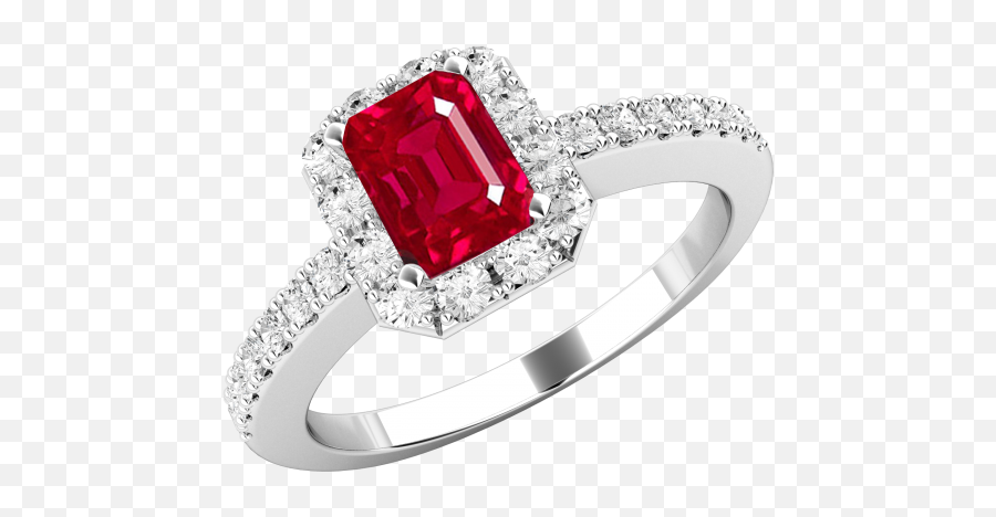Pdr580w - A Luxurious Emerald Cut Ruby U0026 Diamond Ring With Shoulder Stones In 18ct White Gold Ruby Stone Ring Png,White Ring Png