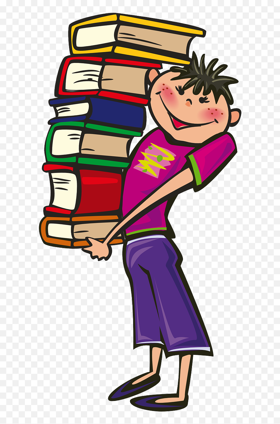 School Book Clipart - Carrying Books Clipart Transparent Lots Of Books Cartoon Png,Books Clipart Transparent