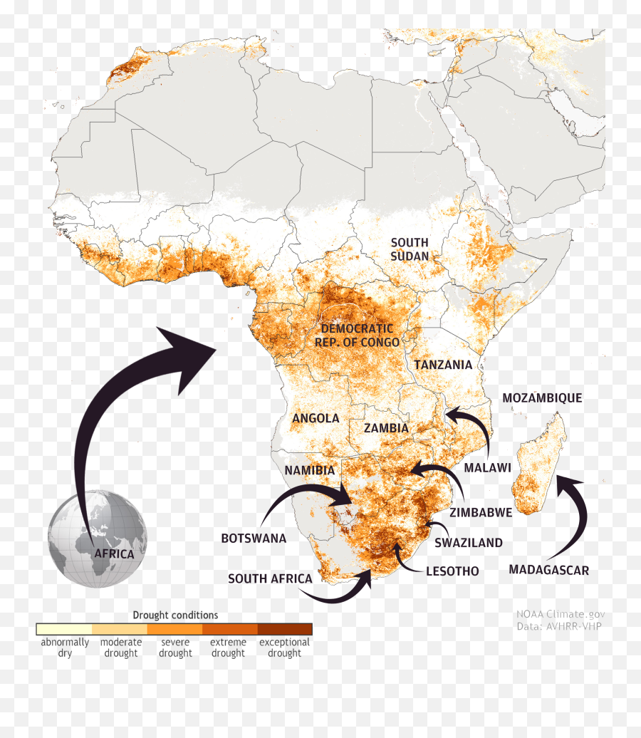 Africa 2016 Drought Map By Noaa Www - Confirmed Cases Of Coronavirus In Africa Png,Africa Map Png
