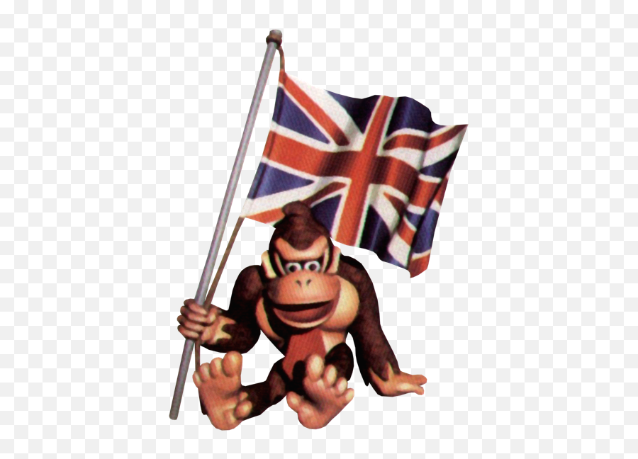 Download Dk British Flag - British Donkey Kong Full Size Donkey Kong Holding A Flag Png,British Flag Png