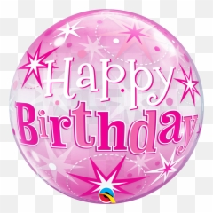 Happy Birthday Pink Stars Bubble Balloon - Balloons png