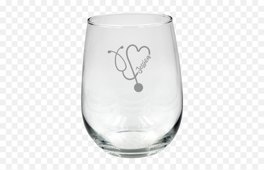 Personalized Heart Stethoscope Stemless Wine Glass - Wine Glass Png,Stethoscope Heart Png