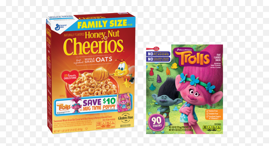 Trolls Rainbow Cereal Snack Mix Snacks Honey Nut - Family Size Honey Nut Cheerios Png,Cheerios Png