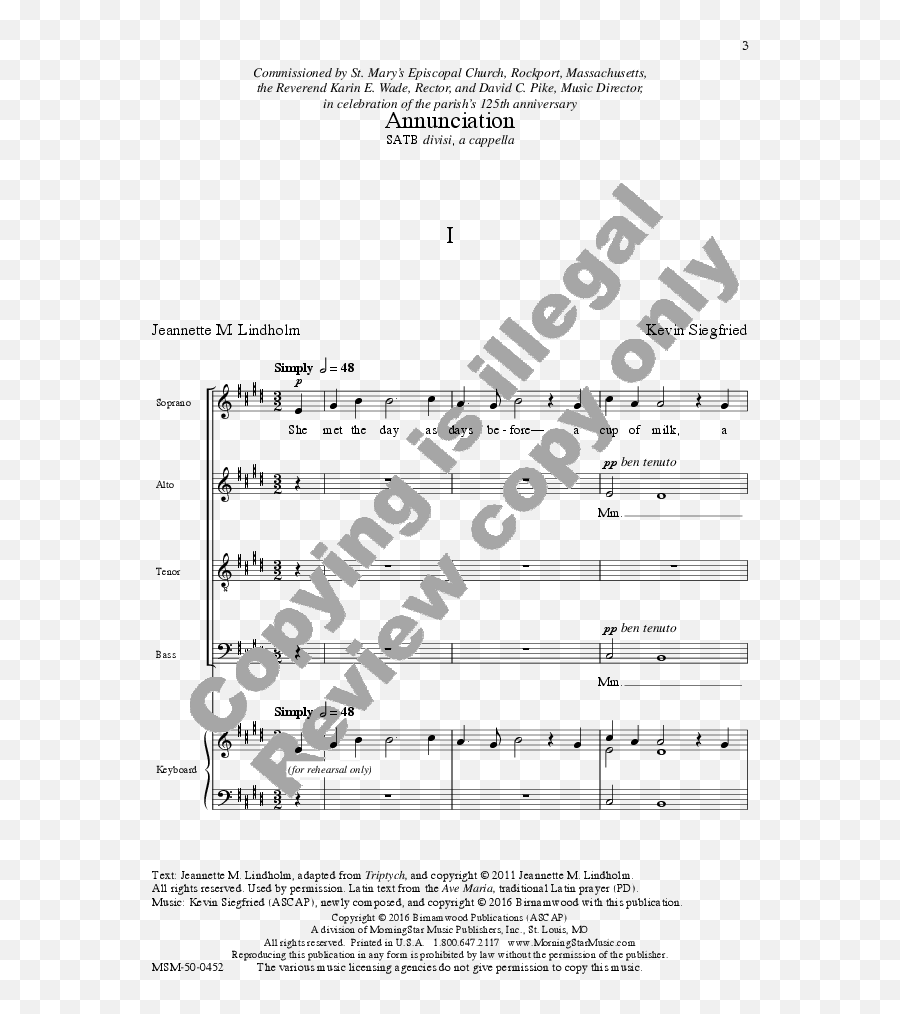 Annunciation Satb By Kevin Siegfried Jw Pepper Sheet Music - Dot Png,Icon Of Annunciation