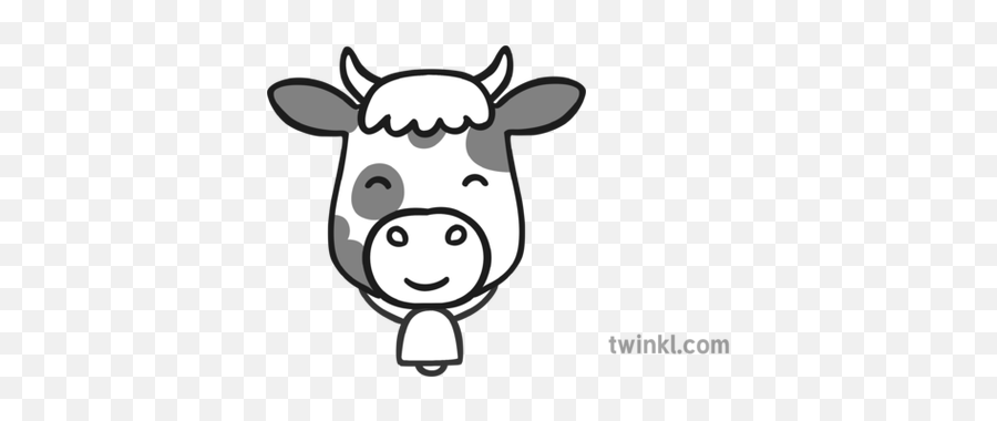 Cow Face Black And White Illustration - Cartoon Cow Face Black And White Png,Cow Face Png