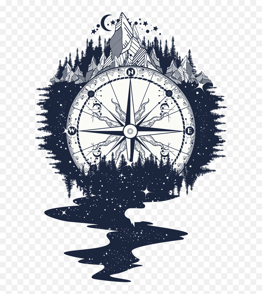 Download Rose Art Compass Png Free Clipart - Compass And Mountain Tattoo,Compass Rose Png