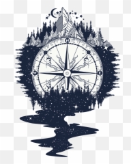 Download Rose Art Compass Png Free Clipart - And Mountain Tattoo