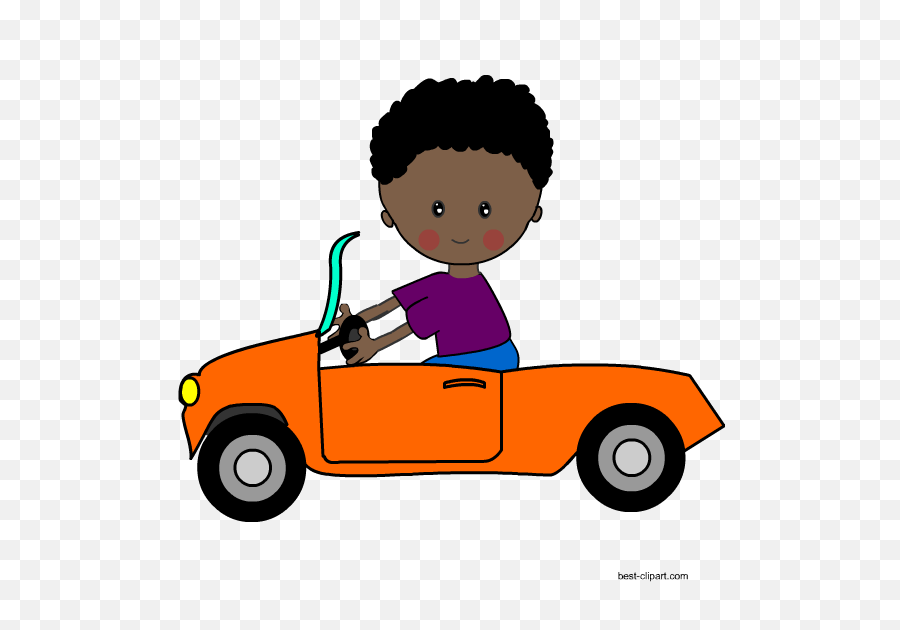 Download Hd Boy Driving An Orange Car Free Png Clip Art - Driving Clipart,Car Clipart Transparent