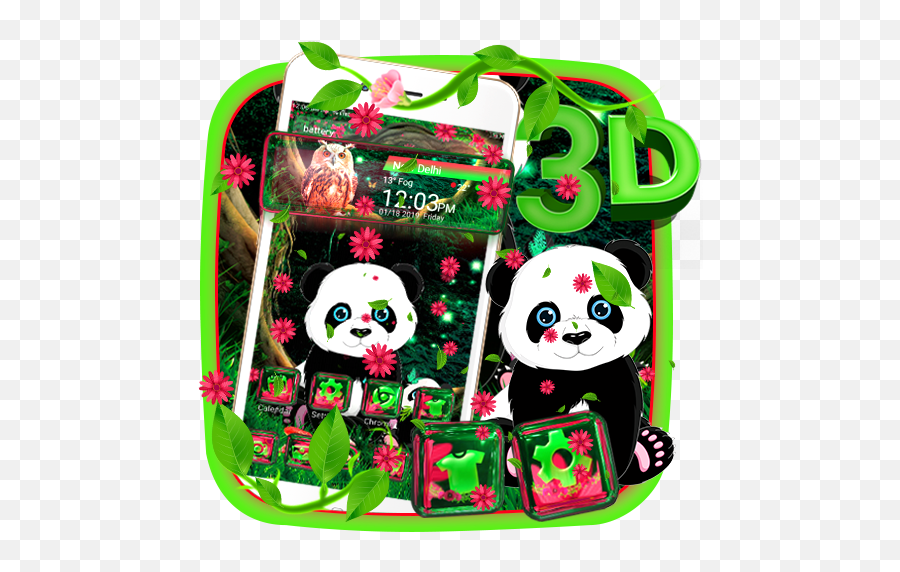 Cute Panda Nature Glass Tech Theme Apk - Girly Png,Cute Panda Icon