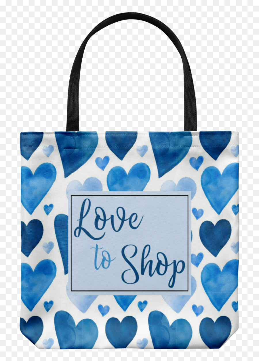 Love To Shop Blue Watercolor Hearts 18x18 Reusable Shopping Tote - Shoulder Bag Png,Blue Watercolor Png