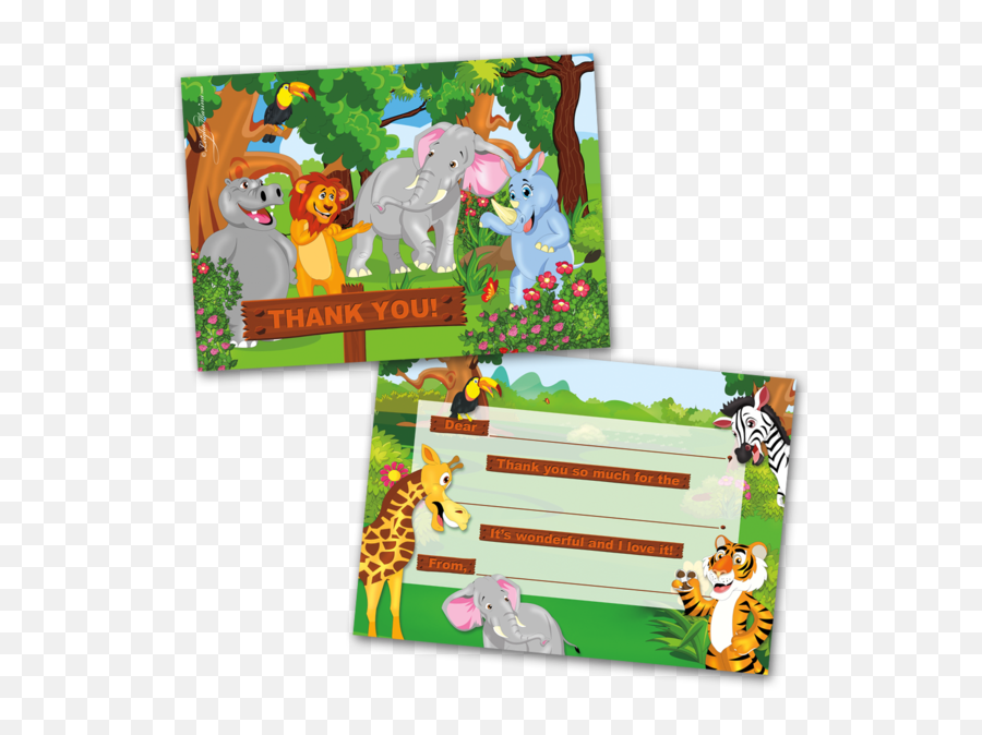 Jungle Animals Png - 10 Kids Thank You Cards Jungle Animals Cartoon,Jungle Animals Png