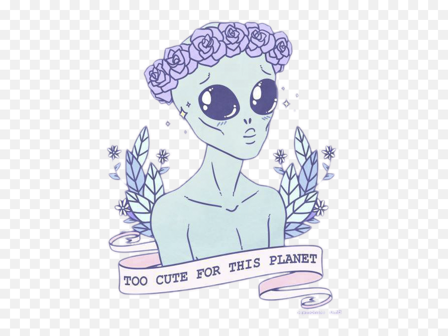 Alien Cute Tumblr Flowers Sticker By Paulina Dere - Too Cute For This Planet Png,Transparent Flower Drawing Tumblr