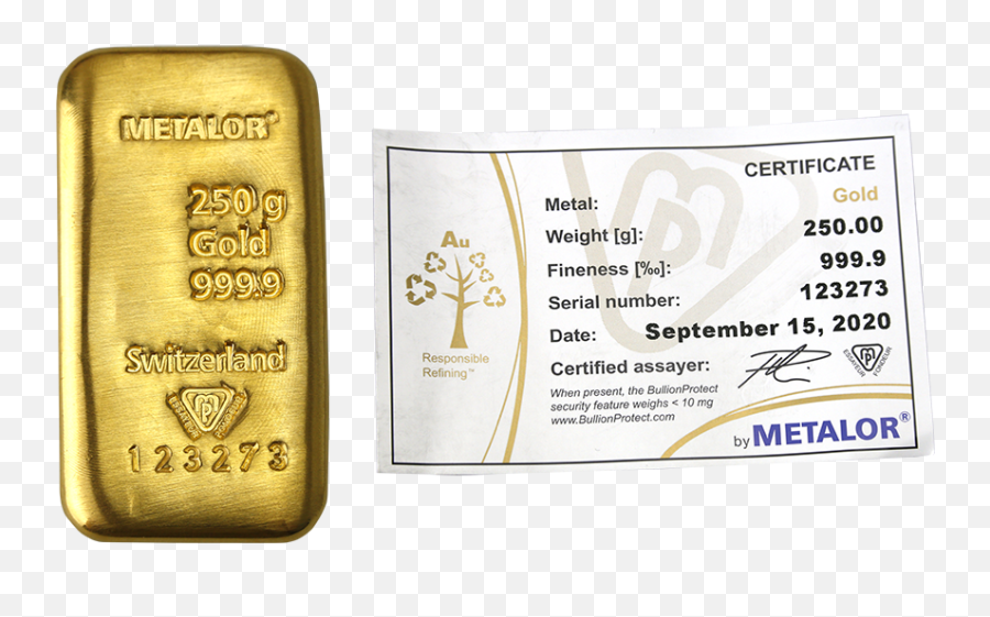 250g Gold Bars Free Insured Delivery Atkinsons Bullion Metalor