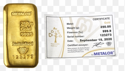250g Gold Bars - Free Insured Delivery Atkinsons Bullion Metalor 200g png