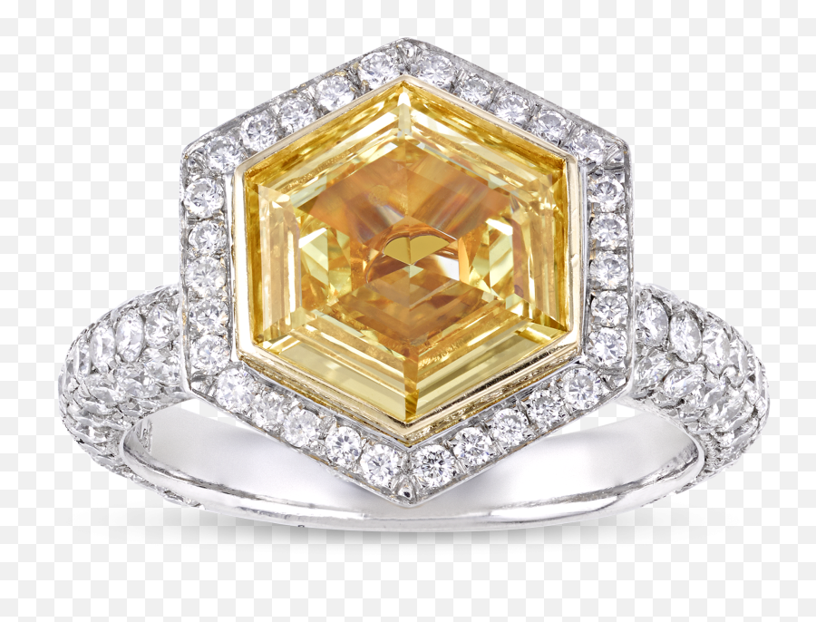 Hexagon Fancy Intense Yellow Diamond Ring 219 Carats - Diamond Png,Yellow Diamond Png