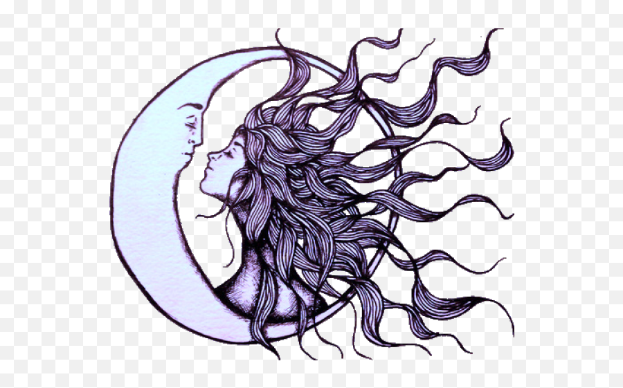 Hippie Clipart Moon - Sun And Moon Romance Png Download Solar Eclipse Drawing,Sun And Moon Png