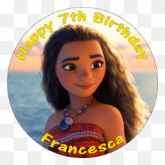 Moana Princess Birthday Cake Edible Round Printed Topper Decoration - Printed Moana Cake Topper png