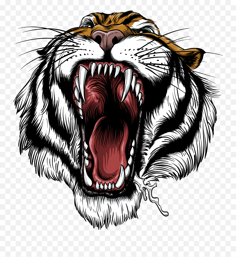 Download Png Black And White Library - Vector Angry Tiger Logo,Open Mouth Png