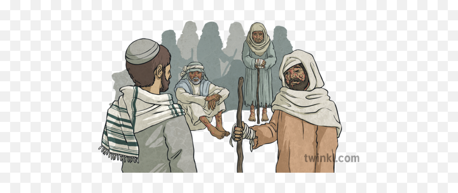 Jesus Walking Along Path With Lepers No Background - Cartoon Png,Jesus Transparent Background