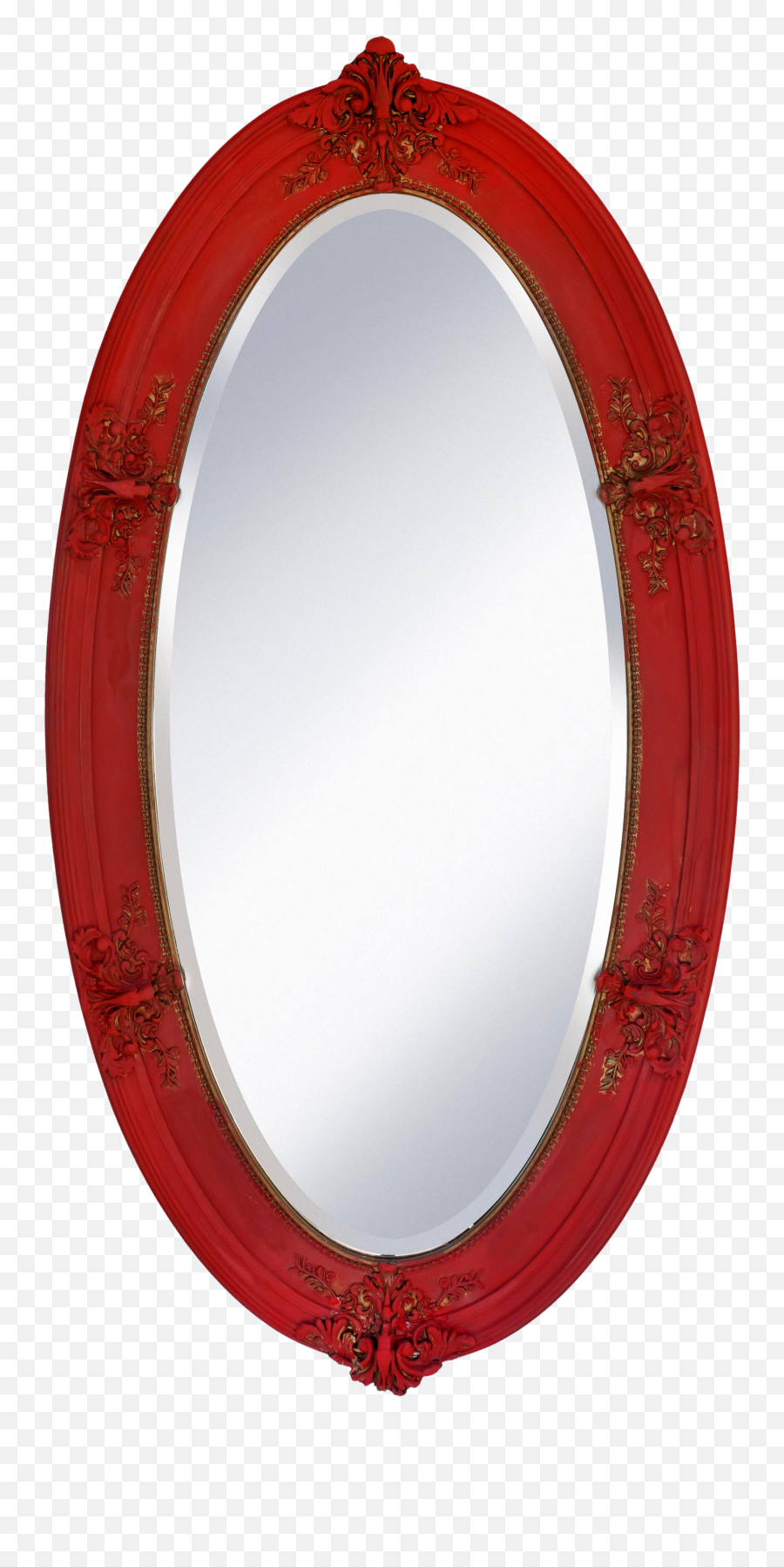 1900s Vintage Red Oval Mirror Png