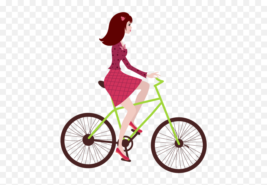 Download Cartoon Young Woman Riding A - Woman Riding Bike Cartoon Png,Bike Transparent