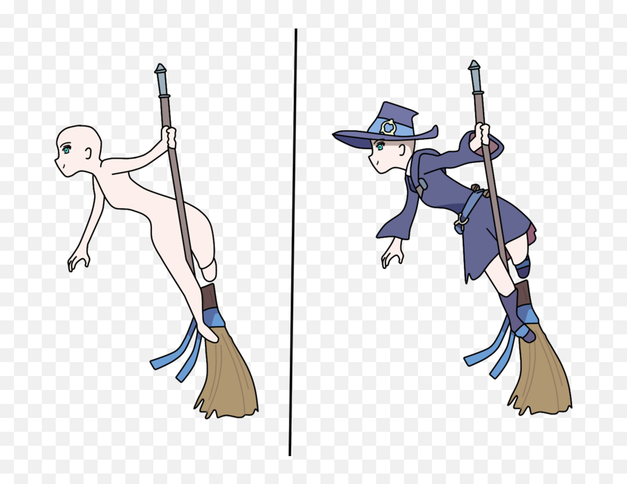 Little Witch Academia Base - Witch On A Broom Drawing Png,Broomstick Png