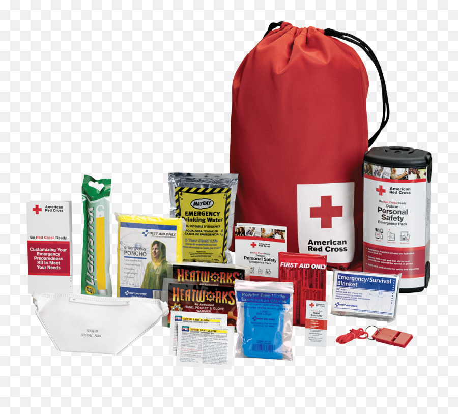 Deluxe Personal Safety Emergency Pack With Bag Red Cross - Red Cross Survival Kit Png,Red Cross Transparent
