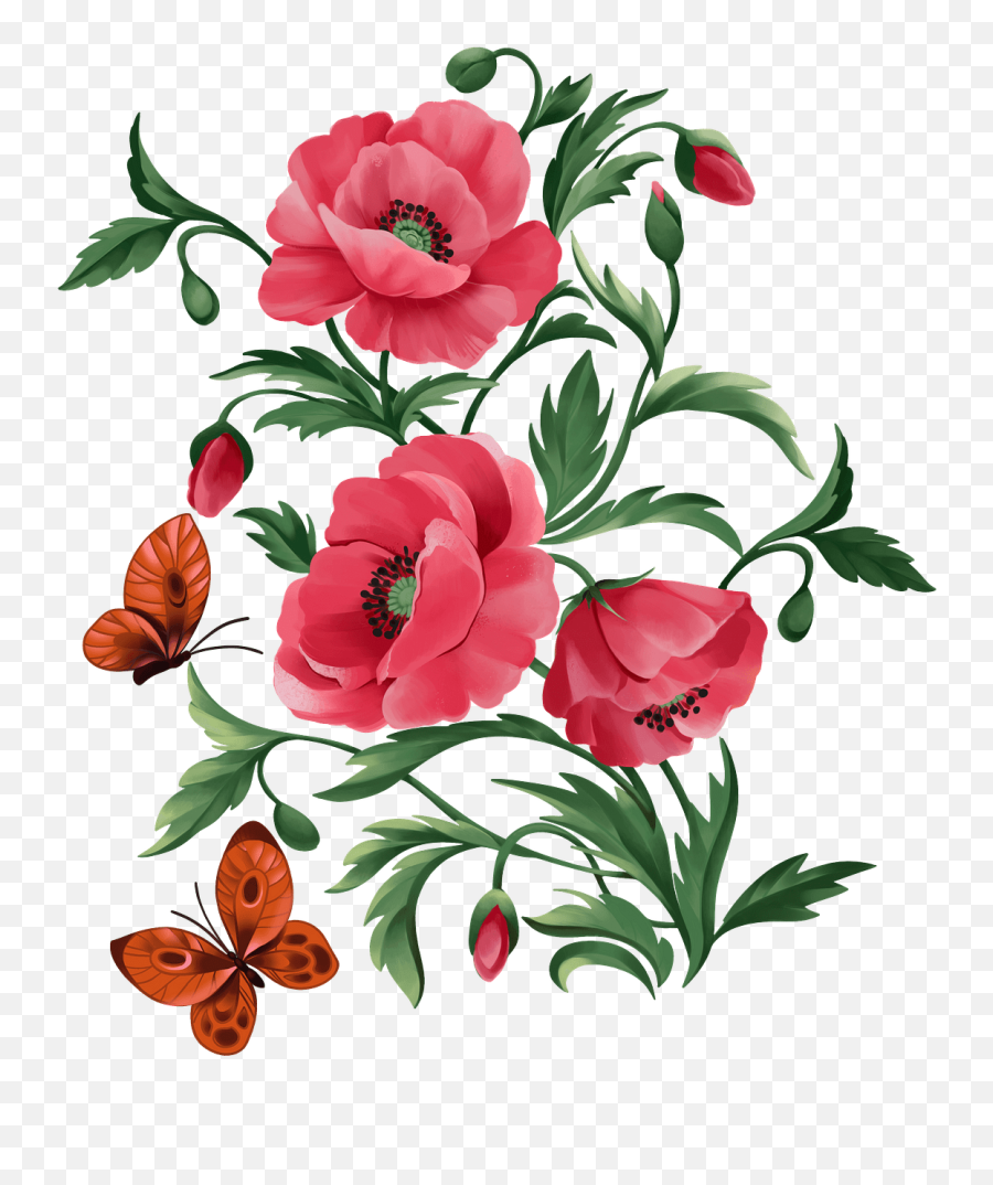 Red Poppies And Butterflies Clipart Free Download Creazilla - Flowers Snf Butterflies Clipart Png,Poppies Png