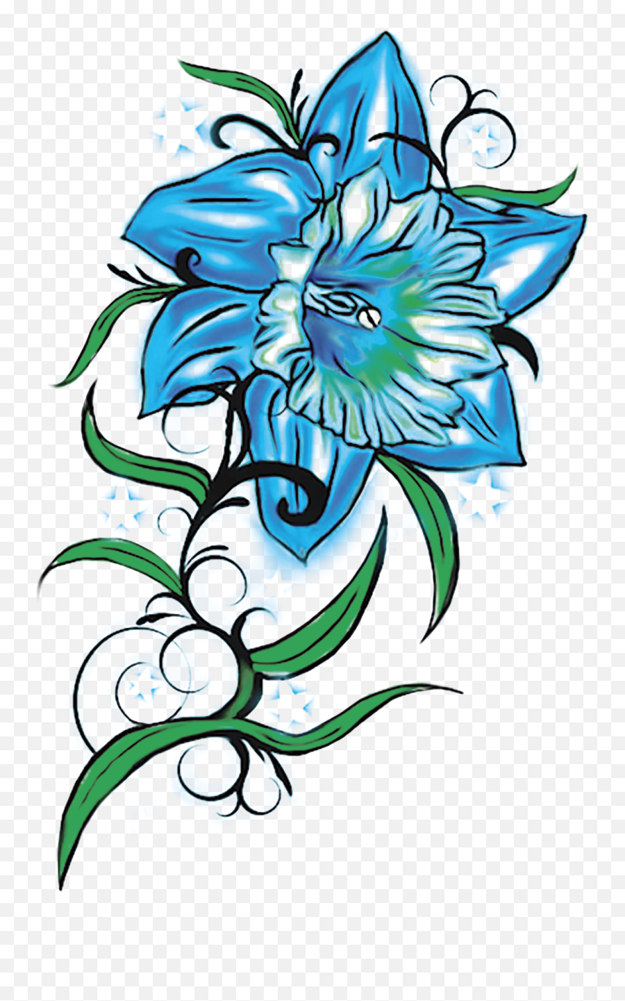 Frog Blue Orch - Frog And Flower Tattoo Design Png,Flower Tattoo Png