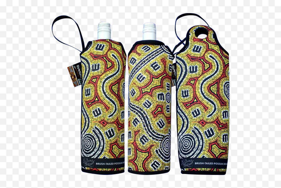 Bunabiri Aboriginal Art Neoprene Wine Bottle Cooler - Possum Dreaming Water Bottle Png,Possum Transparent