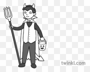 Child Dressed As Devil Eyes Open Black - Halloween Blanco Y Negro png