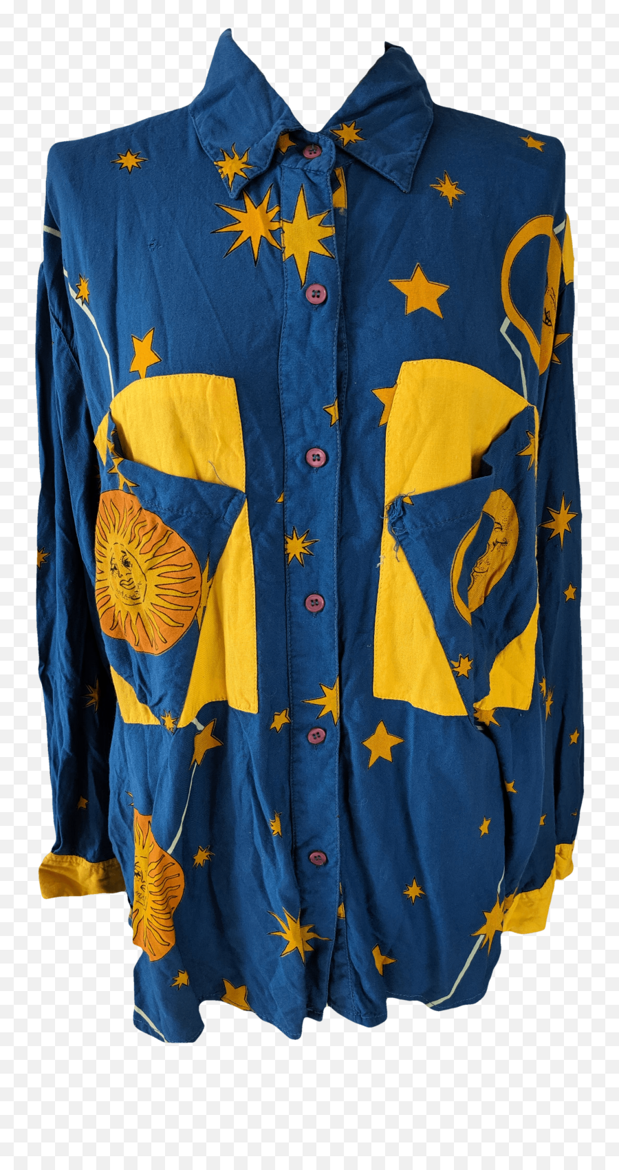 Blue And Yellow Sun Moon Printed Pocket Button Up Shirt Png Icon