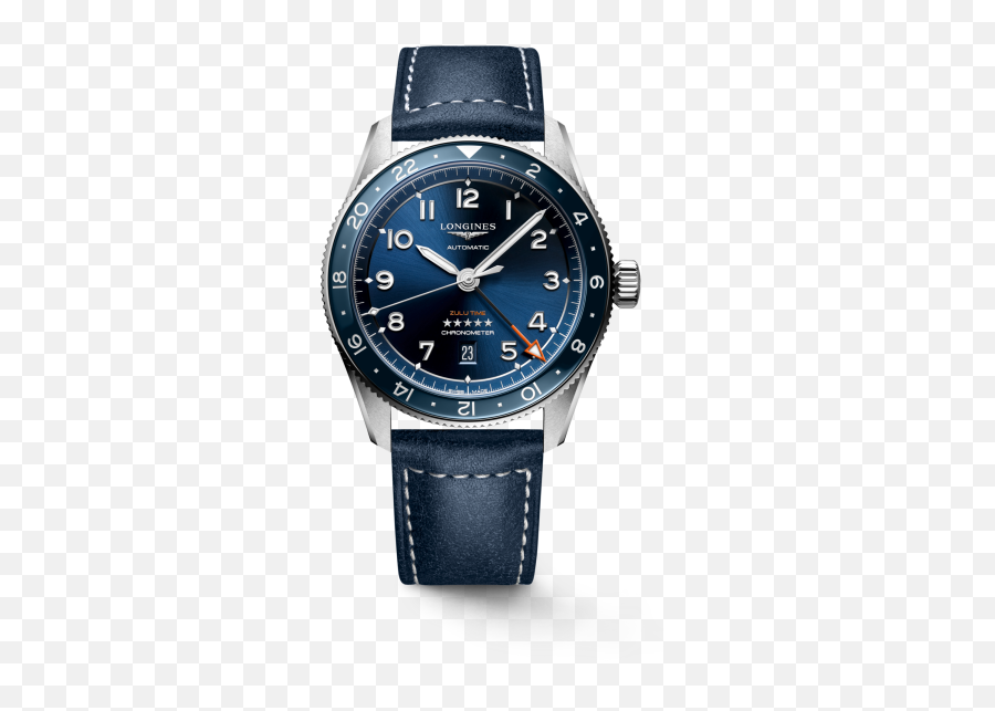 Longines Spirit Zulu Time Stainless Steel And Ceramic Bezel Png Sketched Glowing Blue Battery Icon