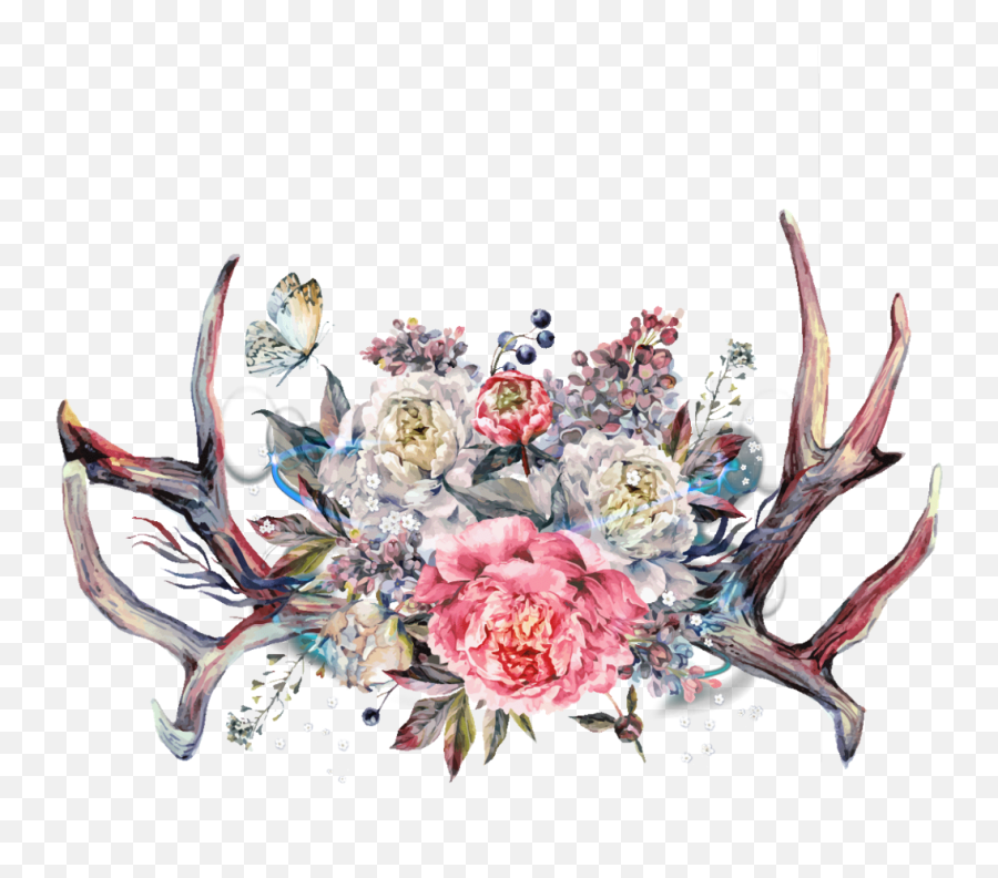Download Floral Antlers Png Image - Antlers With Flowers Png,Antlers Png