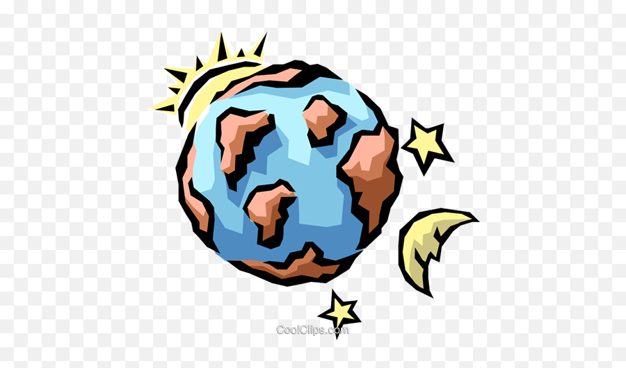 Download Earth Sun Moon U0026 Stars Royalty Free Vector Clip - Sun And Moon Earth Illustration Png,Sun And Moon Png