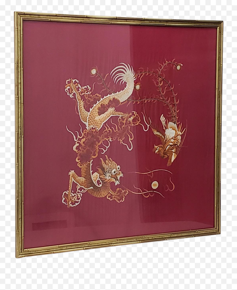 Large Vintage Japanese Embroidered Dragon Tapestry Framed - Tapestry Framed Png,Japanese Dragon Png